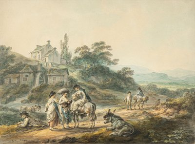Figuras en un camino junto a un molino de Julius Caesar Ibbetson