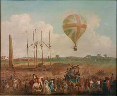 Ascenso de George Biggins en el globo de Lunardi de Julius Caesar Ibbetson