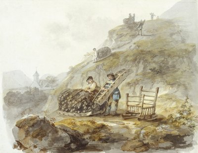 Method of obtaining peat from hills near Mallwyd, c.1792 (acuarela, tinta y lápiz sobre papel) de Julius Caesar Ibbetson