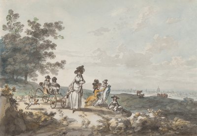 Vista de Londres con St. Paul’s en la distancia: Mujer y niños con un cochecito de bebé, 1787 de Julius Caesar Ibbetson