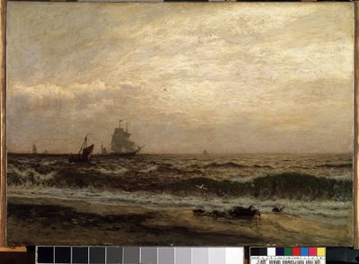 Barcos en el mar. Pintura de Julius Friedrich Runge (1843-1922). Óleo sobre lienzo, 58,5 x 83,5 cm de Julius Friedrich Runge