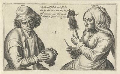 Spinning mujer con su marido Juegos de palabras sobre la relación entre el hombre y la mujer (título de la serie) de Julius Goltzius