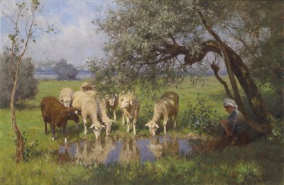 La pastora de ovejas en descanso de Julius Hugo Bergmann