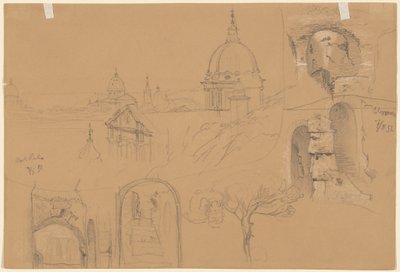 Estudios del Coliseo y Monte Pincio (verso) de Julius Jacob the Elder