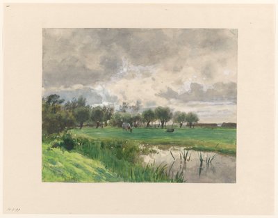 Vaca pastando en un prado de Julius Jacobus van de Sande Bakhuyzen