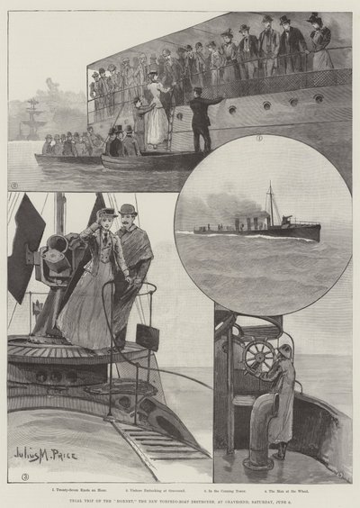 Viaje de prueba del Hornet, el nuevo destructor de torpedos, en Gravesend, sábado, 9 de junio de Julius Mandes Price