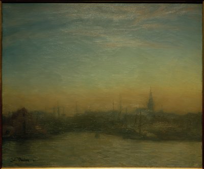 Vista del puerto al atardecer. Copenhague de Julius Paulsen