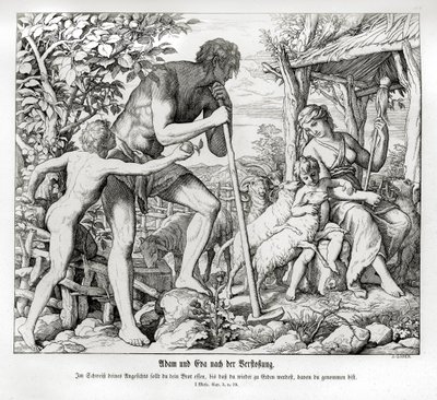 Adán y Eva después de su exilio del Edén, Génesis de Julius Schnorr von Carolsfeld