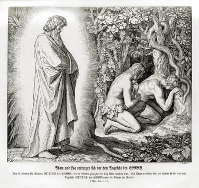Adán y Eva esconden su desnudez, Génesis de Julius Schnorr von Carolsfeld