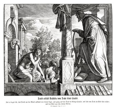 David ve a Betsabé en el techo, 2 Samuel de Julius Schnorr von Carolsfeld