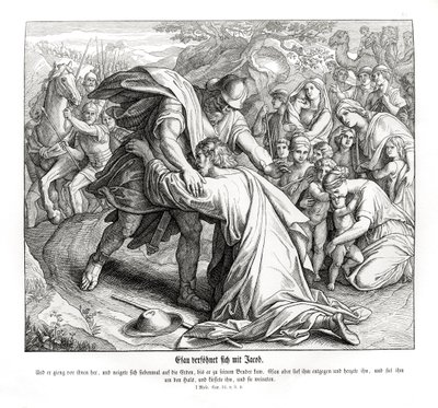 Jacob y Esaú se reconcilian, Génesis de Julius Schnorr von Carolsfeld