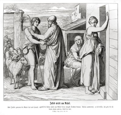 Jacob pide a Labán a Raquel como esposa, Génesis de Julius Schnorr von Carolsfeld