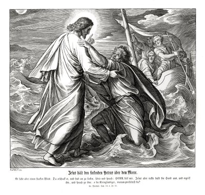 Jesús y Pedro caminan sobre el agua, Evangelio de Mateo de Julius Schnorr von Carolsfeld