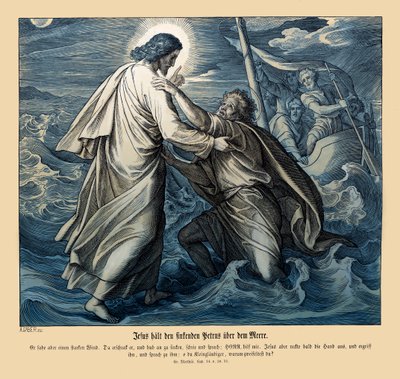 Jesús y Pedro caminan sobre el agua, Evangelio de Mateo de Julius Schnorr von Carolsfeld