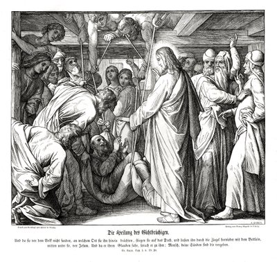 Jesús sana al hombre paralítico, Evangelio de Lucas de Julius Schnorr von Carolsfeld
