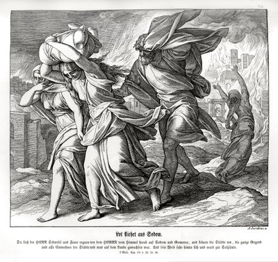 Lot y su familia huyen de Sodoma, Génesis de Julius Schnorr von Carolsfeld
