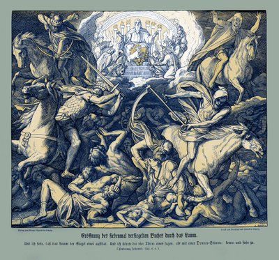 Apertura del primer sello por el Cordero, Apocalipsis de Julius Schnorr von Carolsfeld