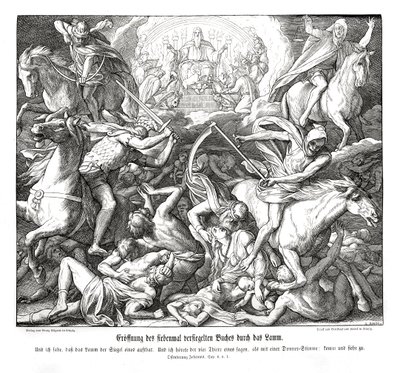 Apertura del primer sello por el Cordero, Apocalipsis de Julius Schnorr von Carolsfeld