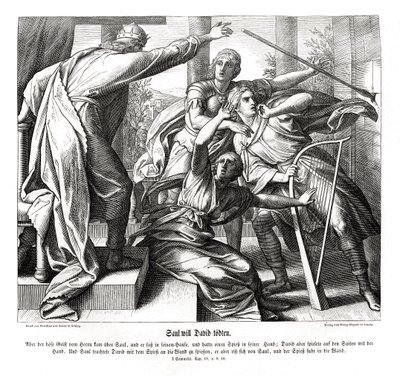 Saúl intenta matar a David de Julius Schnorr von Carolsfeld