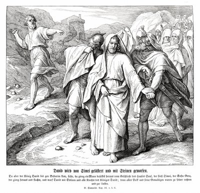 Simei maldice y arroja piedras a David, 2 Samuel de Julius Schnorr von Carolsfeld