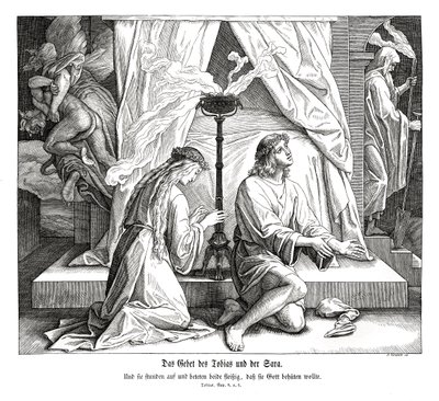 Oración de Tobías y Sara, Libro de Tobit de Julius Schnorr von Carolsfeld