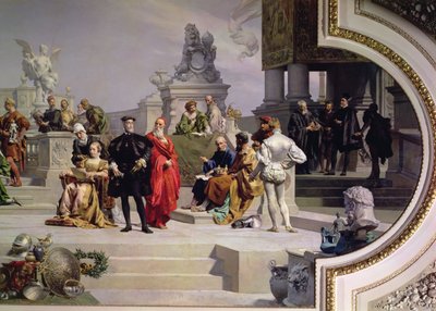 Patrocinio de las Artes por la Casa de Habsburgo: sección izquierda de una pintura de techo, 1891 de Julius Victor Berger