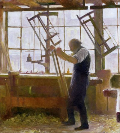 El taller de un carpintero (óleo sobre lienzo) de Julius Wohlers