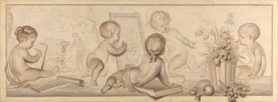 Seis Putti con flores y frutas y Atributos del arte del dibujo de Jurriaan Andriessen (signed by artist)