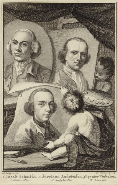 Retratos de Izaak Schmidt, Jurriaen Andriessen y Reinier Vinkeles de Jurriaan Andriessen