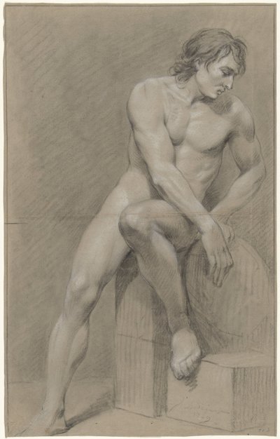 Desnudo masculino sentado, girado hacia la derecha, el pie izquierdo sobre un bloque de Jurriaan Andriessen