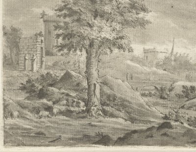 paisaje con pastor y ovejas de Jurriaan Cootwijck