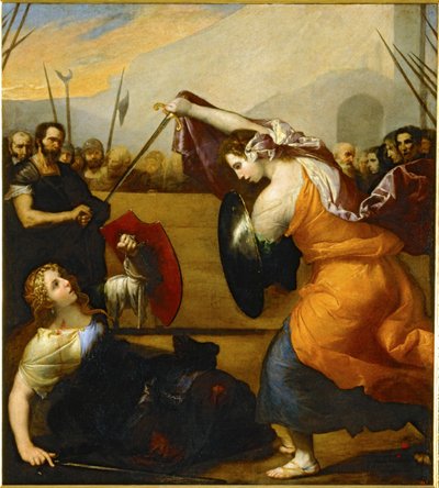 El duelo de Isabella de Carazzi y Diambra de Pottinella ... (pintura sobre lienzo) de Jusepe de (1591-1652) Ribera