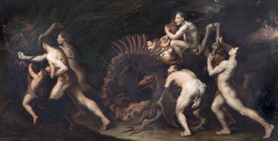 La Carcasse : Una bruja dibujada sobre el esqueleto de un monstruo, antes de 1620 (óleo sobre cobre) de Jusepe de Ribera