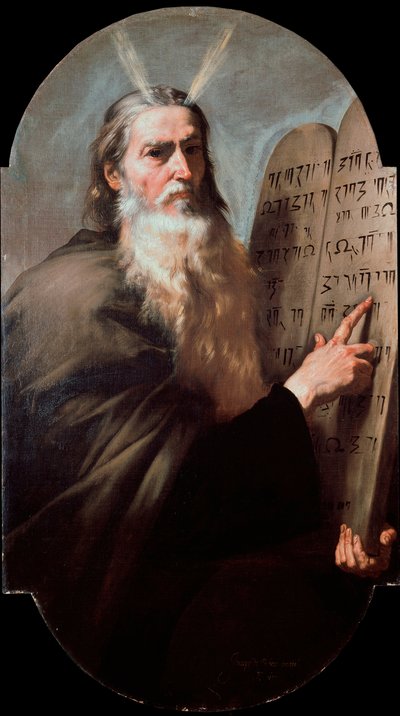Moisés, el profeta, sosteniendo las Tablas de la Ley. Pintura de Jusepe de Ribera llamado lo Spagnoletto (1591-1652) 1638 de Jusepe de Ribera