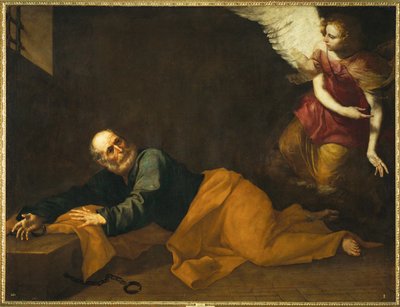 San Pedro liberado por un ángel (pintura sobre lienzo) de Jusepe de Ribera