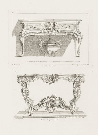 Mesa de gabinete, 6ta plancha (Estudio para una mesa), pl. 47 en Oeuvre de Juste Aurèle Meissonnier