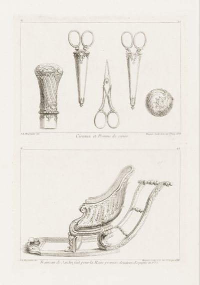 Diseño de tijeras y pomo de bastón de Juste Aurèle Meissonnier