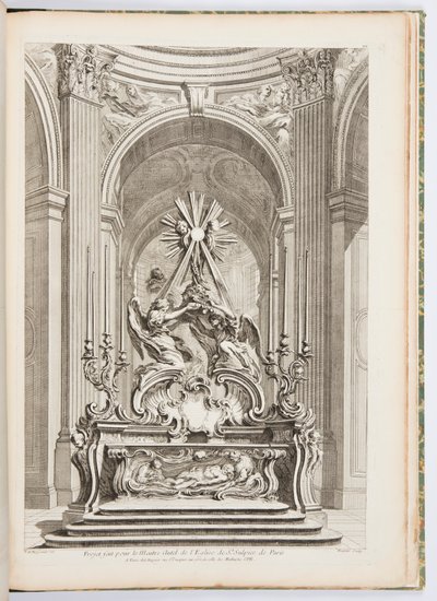 Diseño para el altar mayor de la Iglesia de St. Sulpice de París, lámina 109, en Obras de Juste-Aurèle Meissonnier de Juste Aurèle Meissonnier