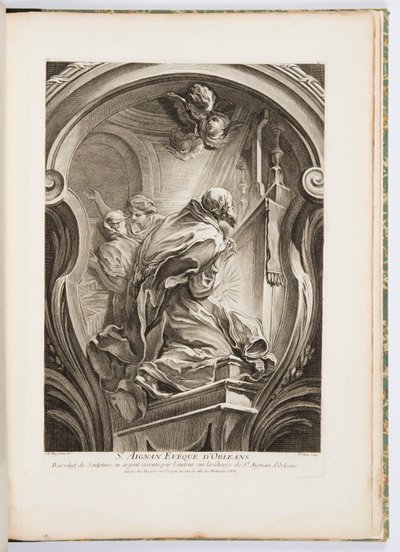 St. Aignan Obispo de Orleans, lámina 111, en Oeuvres de Juste-Aurèle Meissonnier (Obras de Juste-Aurèle Meissonnier) de Juste Aurèle Meissonnier