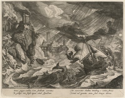 Jonás Arrojado al Mar Tempestuoso de Justus Sadeler after Paul Bril