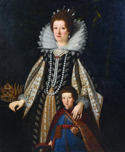 Retrato de Maria Maddalena de Austria y su hijo Ferdinando en traje polaco de Justus Sustermans
