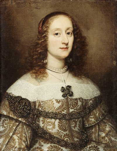 Retrato de una dama, medio cuerpo, con un vestido bordado en oro de Justus Sustermans