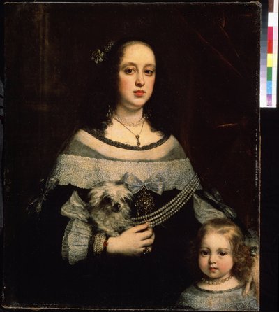 Retrato de una dama y una niña. Pintura de Justus Suttermans (1597-1681). Óleo sobre lienzo, 89 x 74 cm, hacia 1660. Arte flamenco, estilo barroco. Museo Pushkin de Bellas Artes, Moscú. de Justus Suttermans