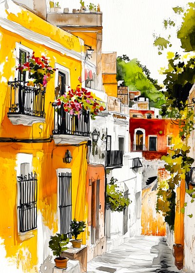 Callejón mediterráneo lleno de colorido de Justyna Jaszke