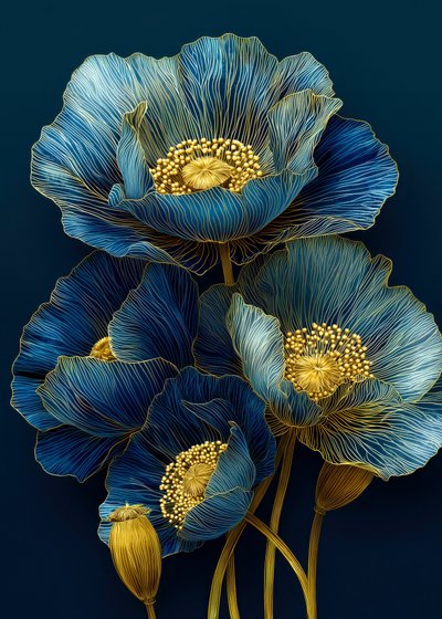 Amapolas azules doradas de Justyna Jaszke