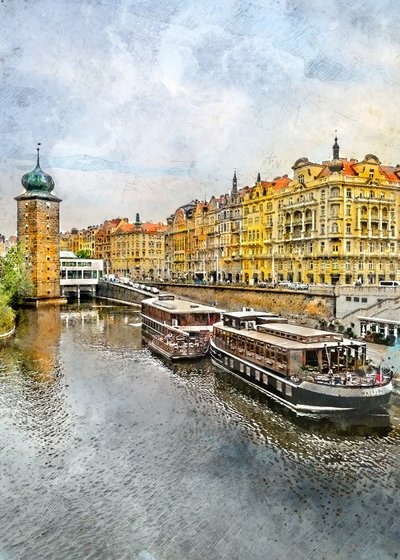 Barcos históricos por el río en Praga de Justyna Jaszke