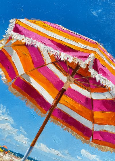 Sombrilla de playa rosa y naranja de Justyna Jaszke