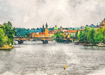Paisaje urbano del río de Praga de Justyna Jaszke
