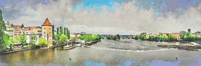 Boceto de una vista de la ciudad junto al río de Justyna Jaszke