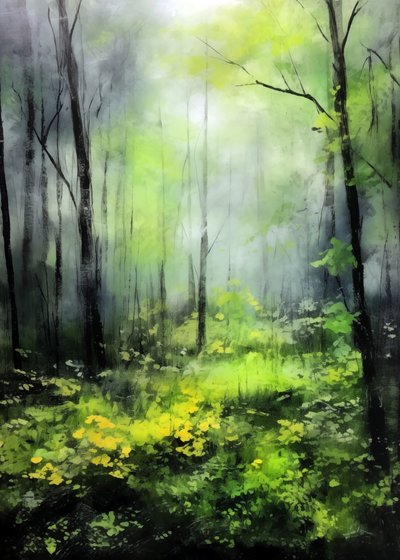 Bosque brumoso bañado por el sol de Justyna Jaszke